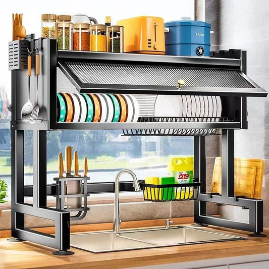 Grand Support de Rangement en Acier au Carbone & Egouttoir à Vaiselle Multifonction